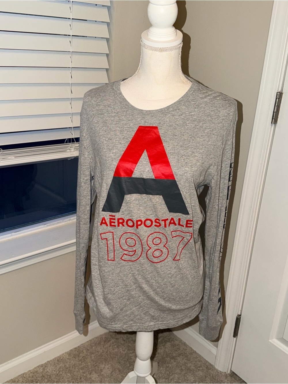 Aeropostale Gray Long Sleeve Tshirt with Red & Black Logo Small